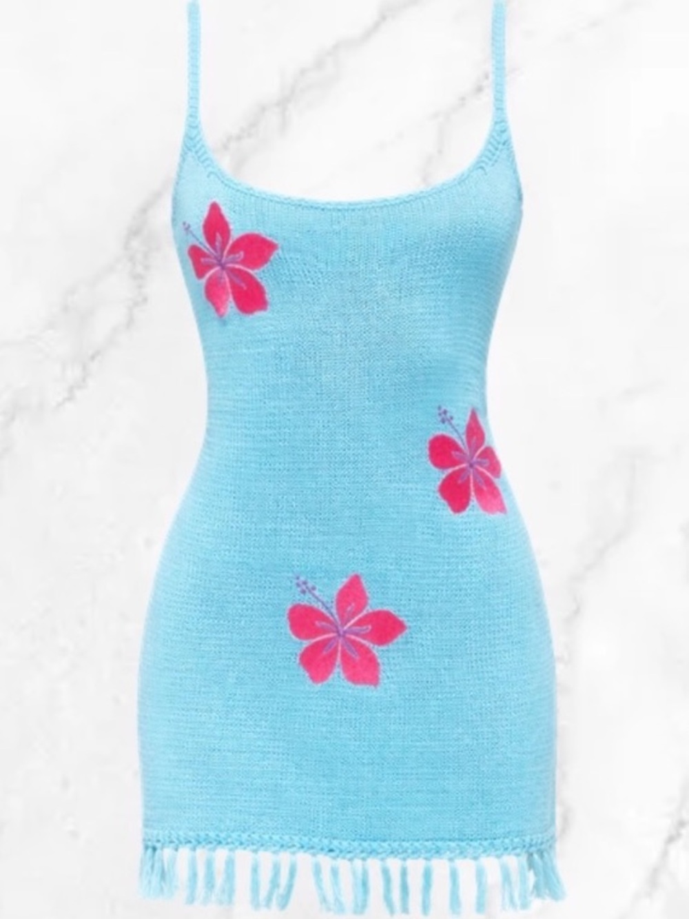 NWT Turquoise knit Mini Dress with Pink Floral Appliqué